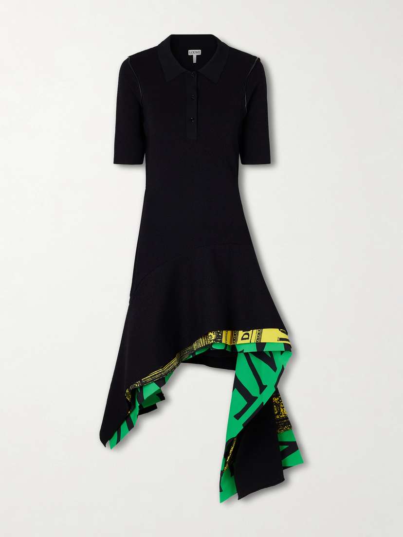 Asymmetric Layered Printed Jersey Midi Dress