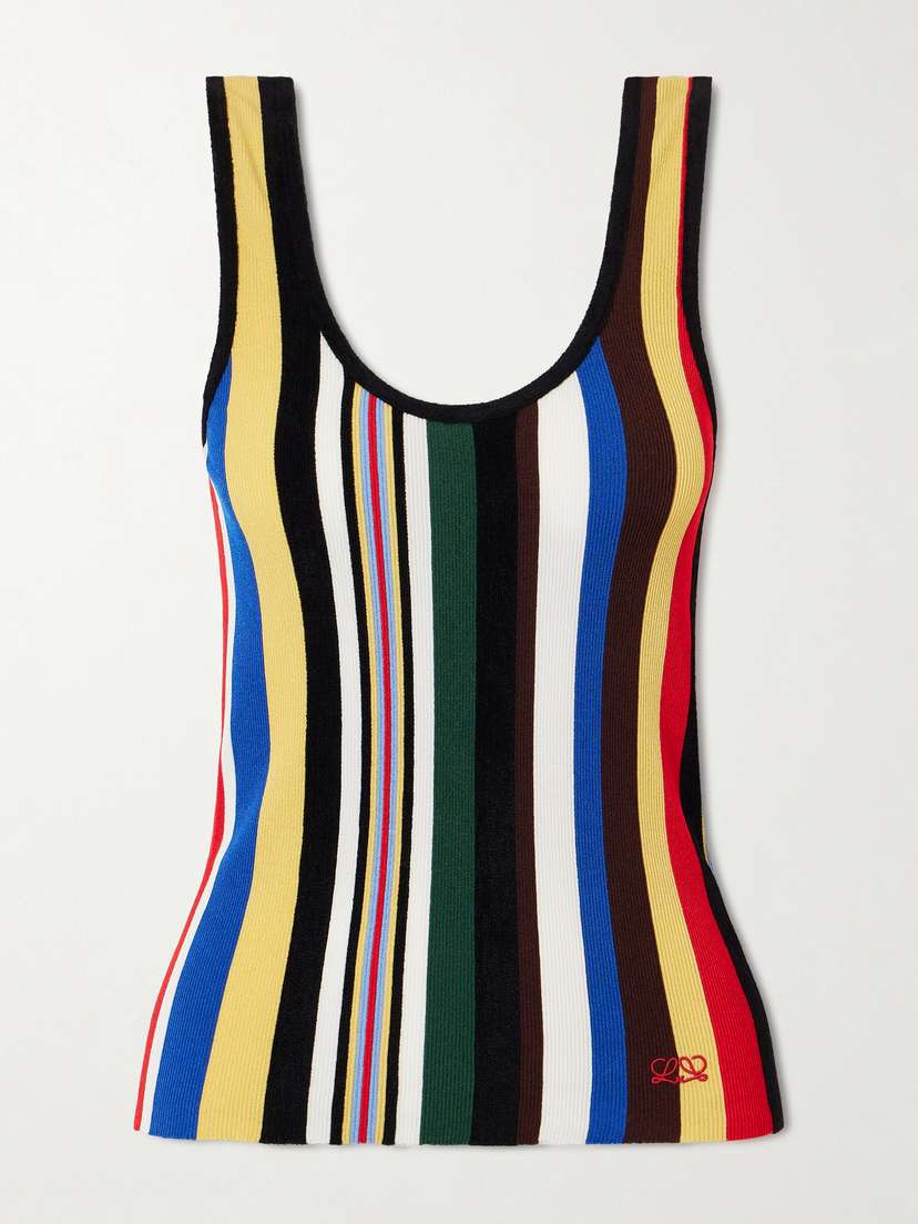 Loewe Embroidered Striped Ribbed-knit Tank