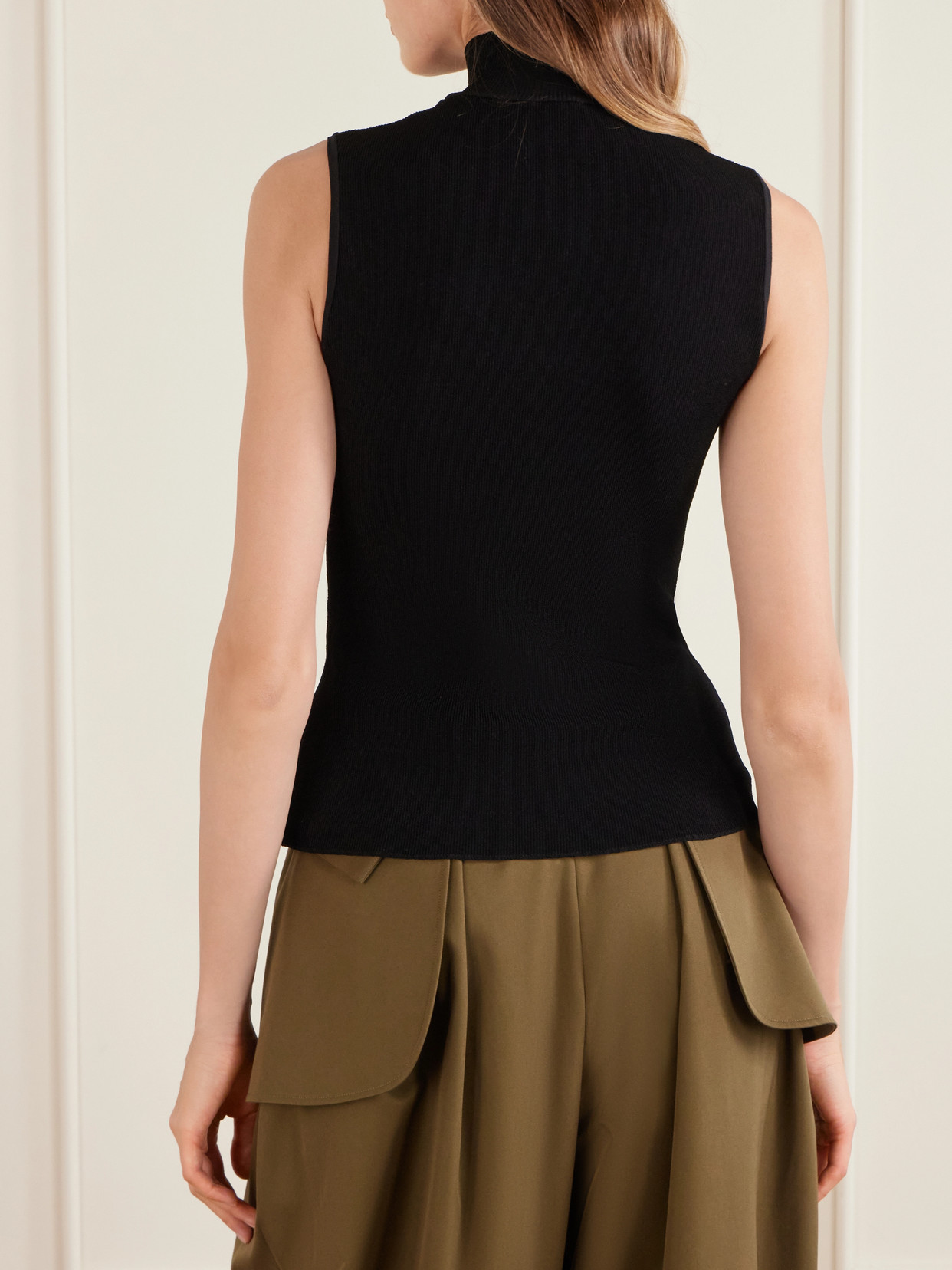Logo-Embroidered Ribbed-Knit Turtleneck Top