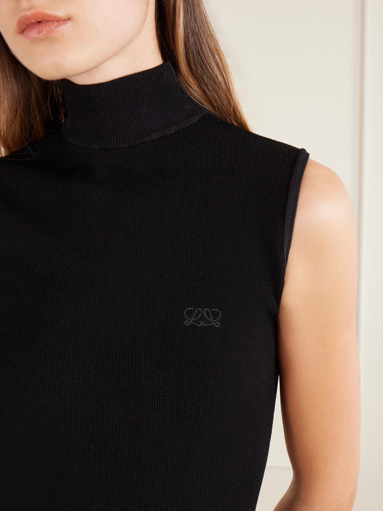 Logo-Embroidered Ribbed-Knit Turtleneck Top