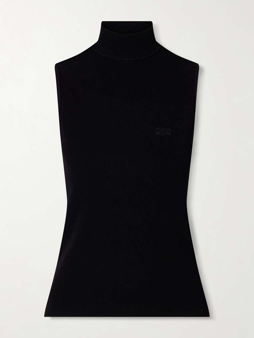 Loewe Logo-embroidered Ribbed-knit Turtleneck Top