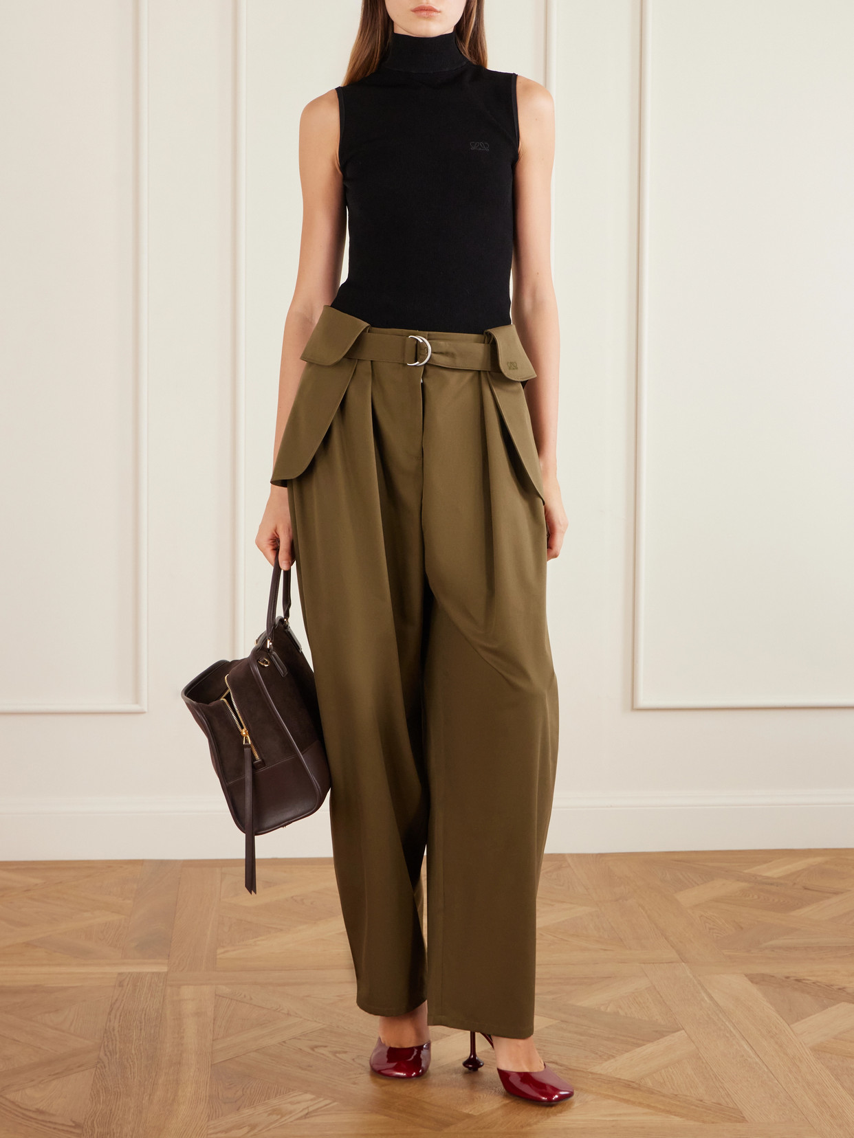 Logo-Embroidered Ribbed-Knit Turtleneck Top