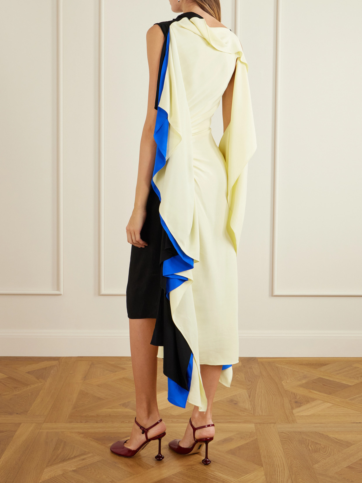 Asymmetric Draped Crepe-Jersey Midi Dress