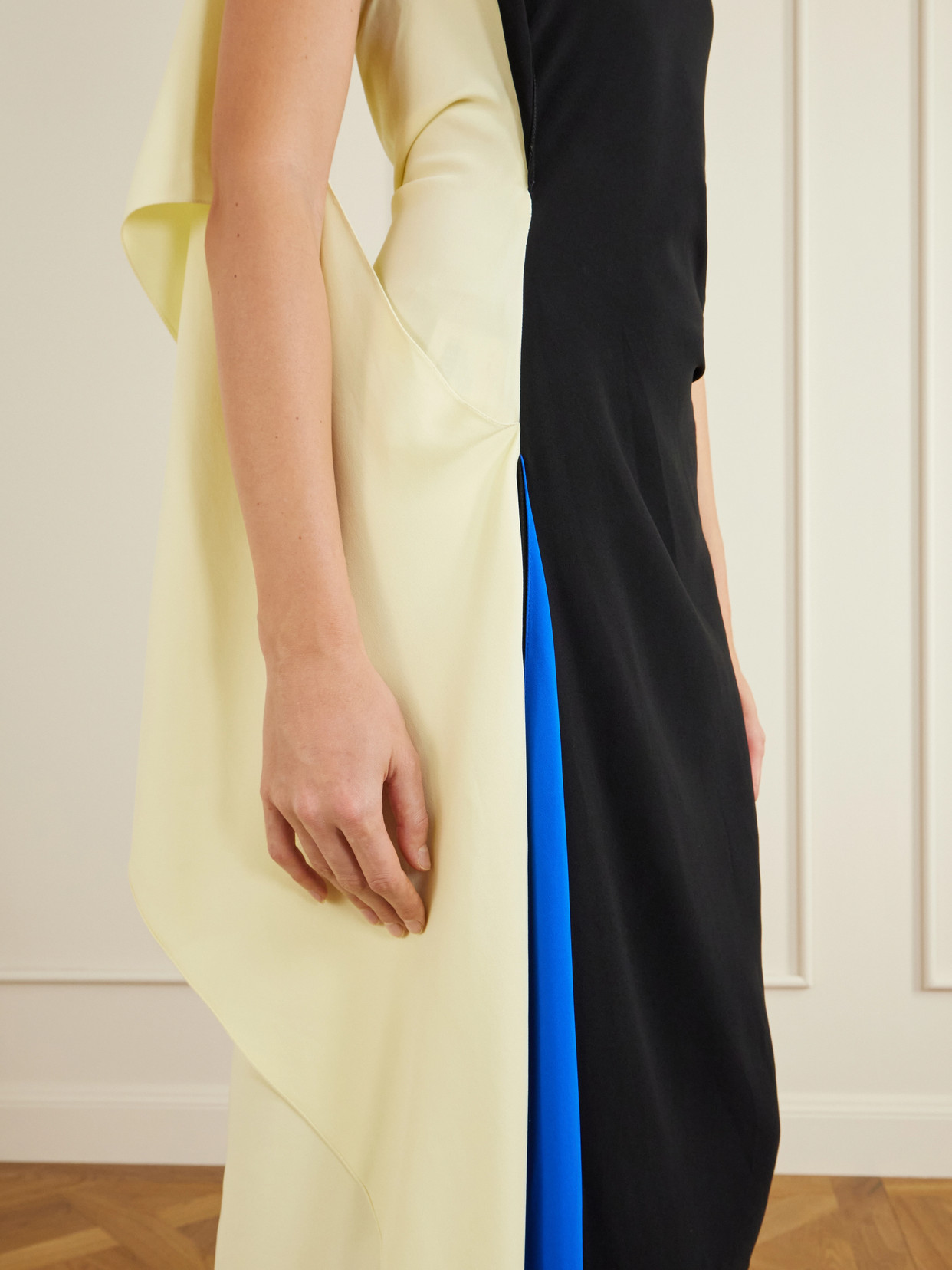 Asymmetric Draped Crepe-Jersey Midi Dress