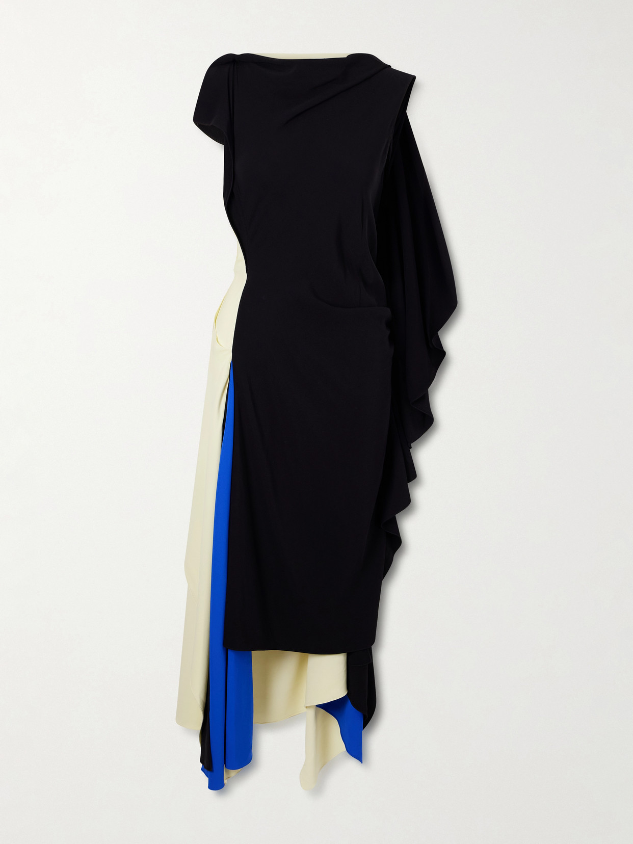 Asymmetric Draped Crepe-Jersey Midi Dress