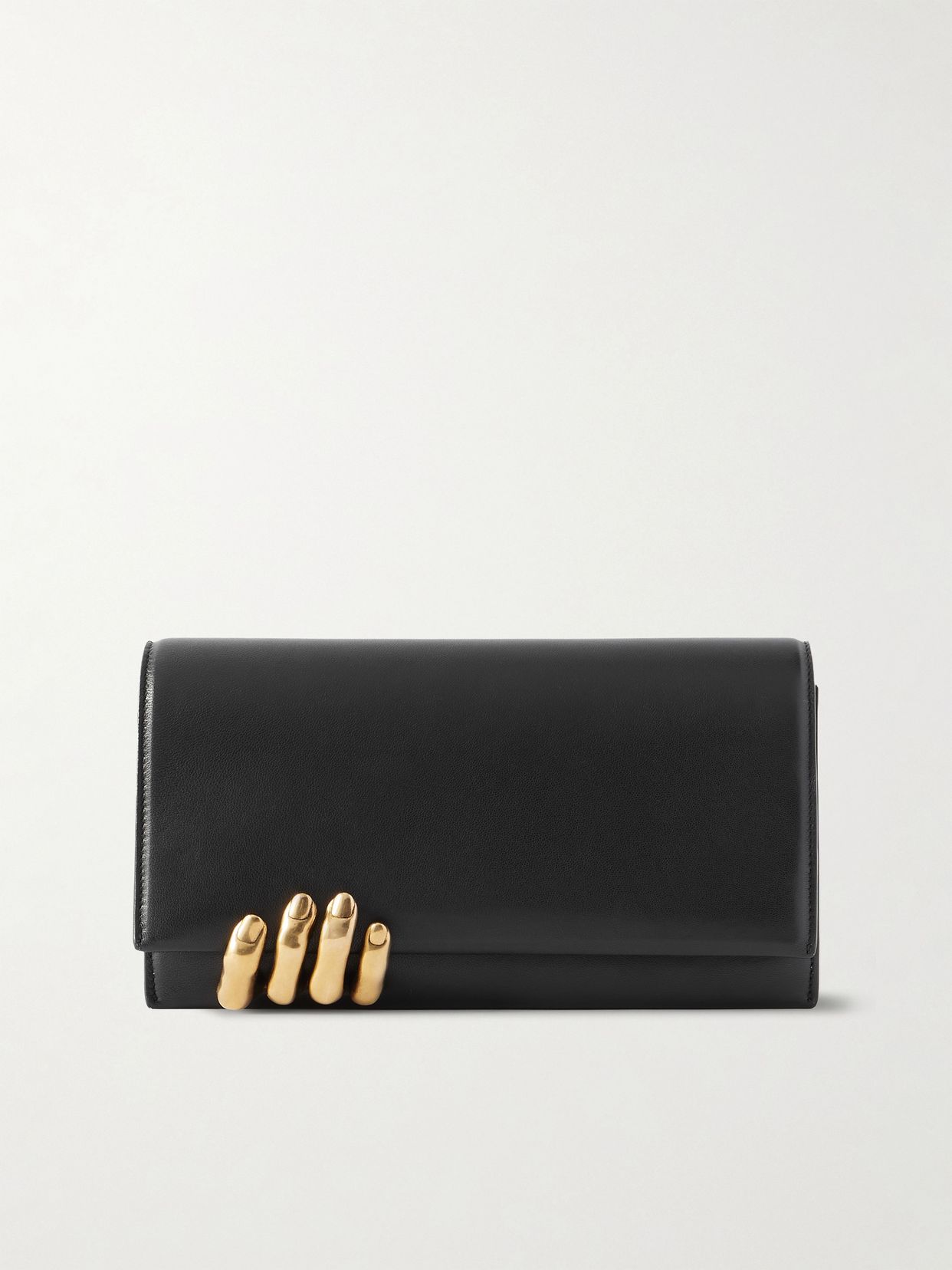 Embellished textured-leather clutch
