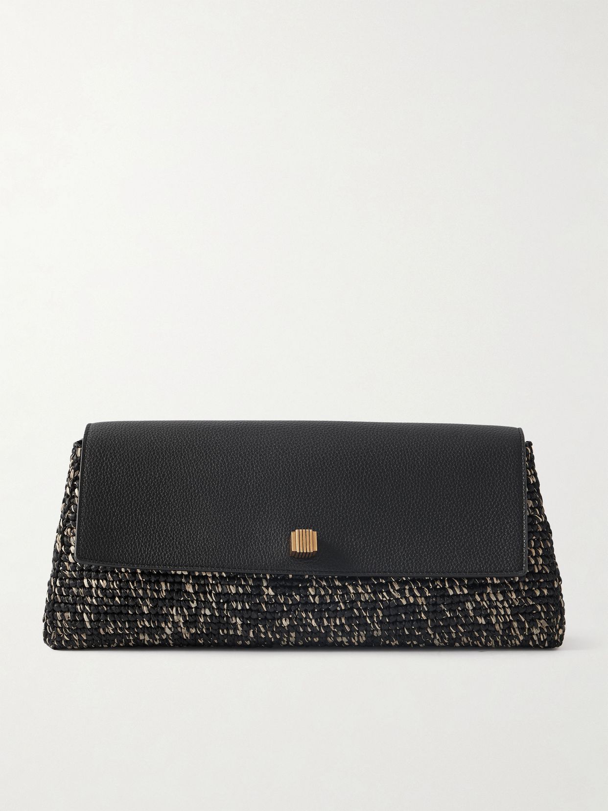 Audrey textured-leather and raffia clutch