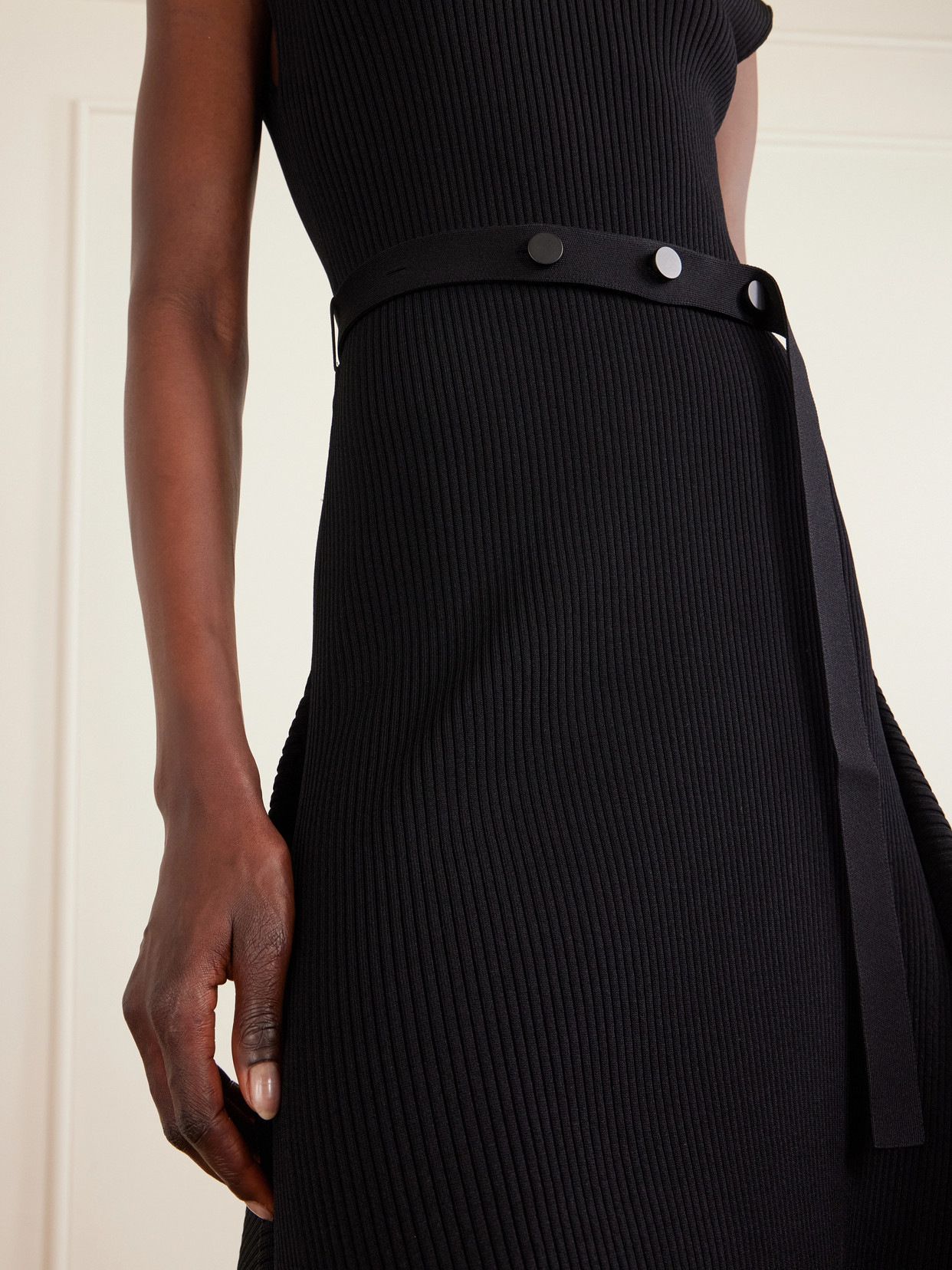 Artemis Belted Ribbed-Knit Midi Dress