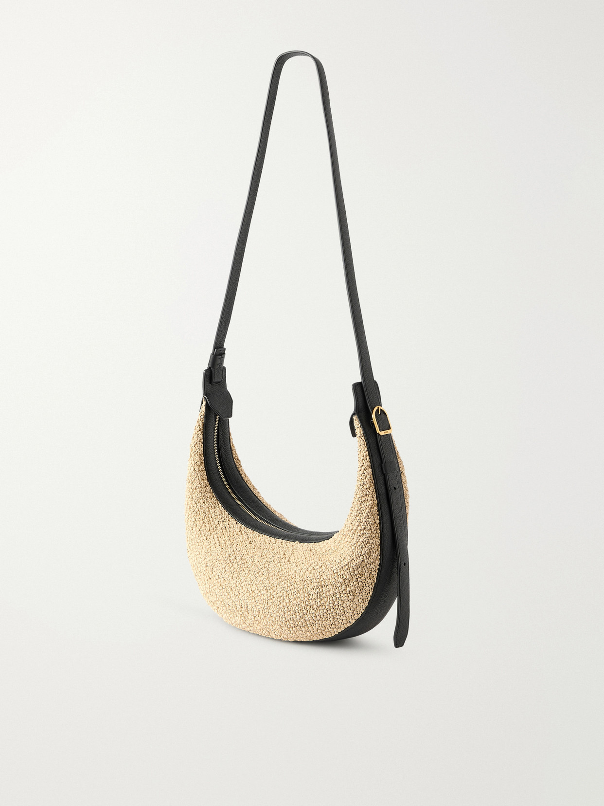 Augustina Small Leather-Trimmed Raffia Shoulder Bag