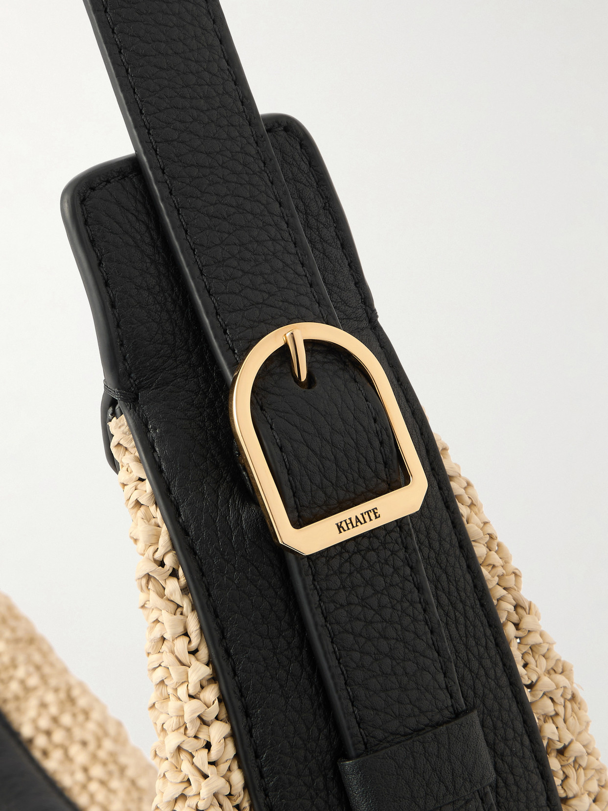 Augustina Small Leather-Trimmed Raffia Shoulder Bag