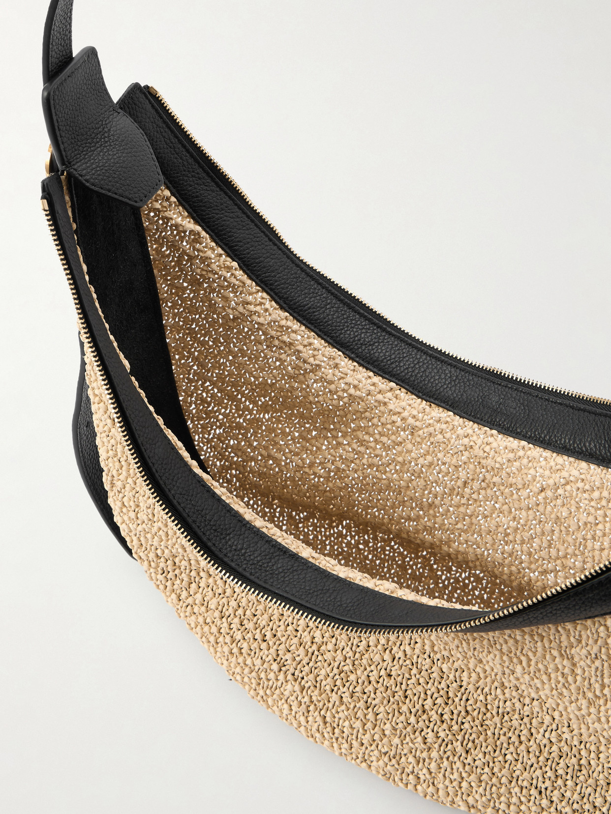 Augustina Small Leather-Trimmed Raffia Shoulder Bag