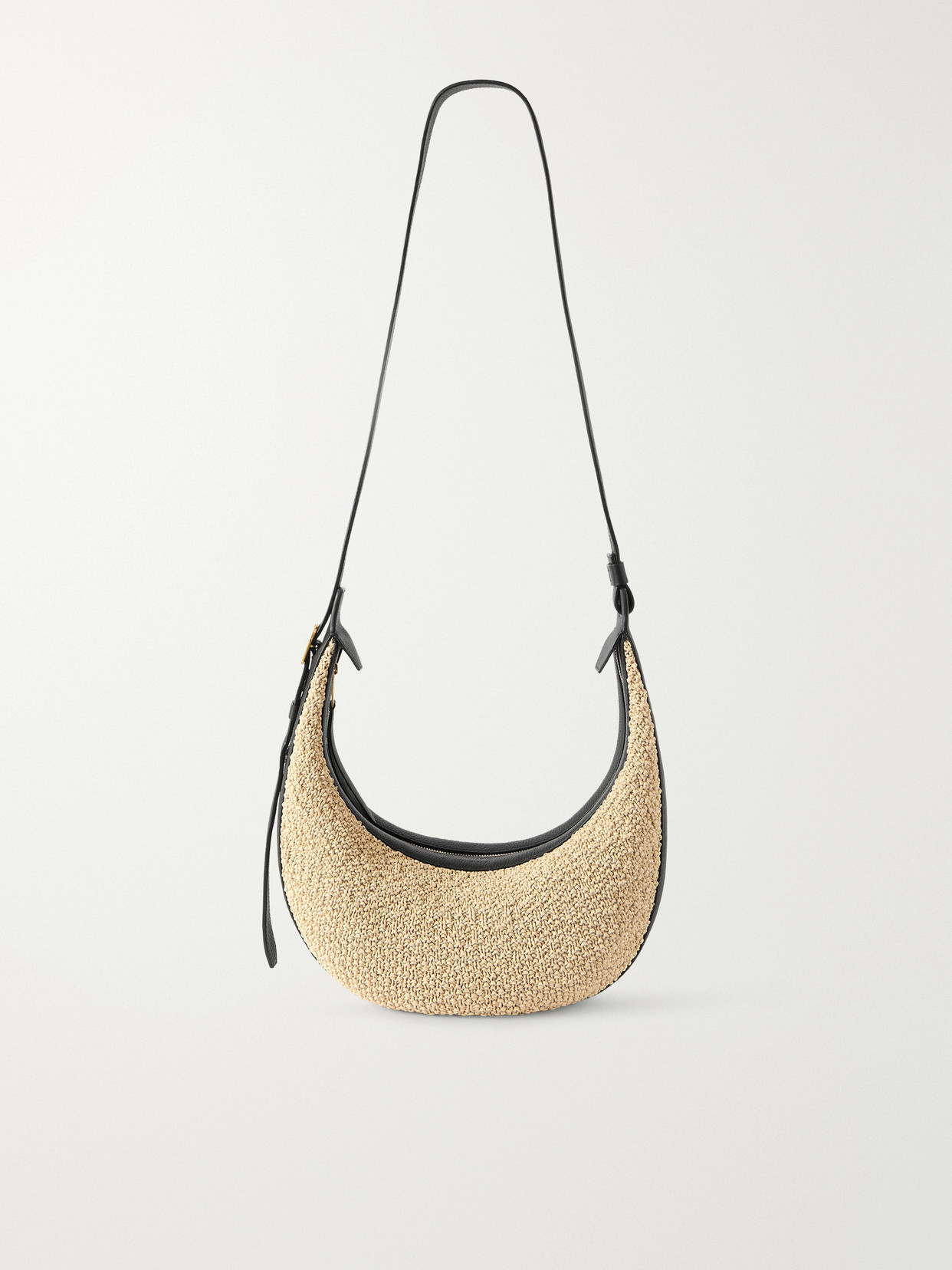 Augustina Small Leather-Trimmed Raffia Shoulder Bag