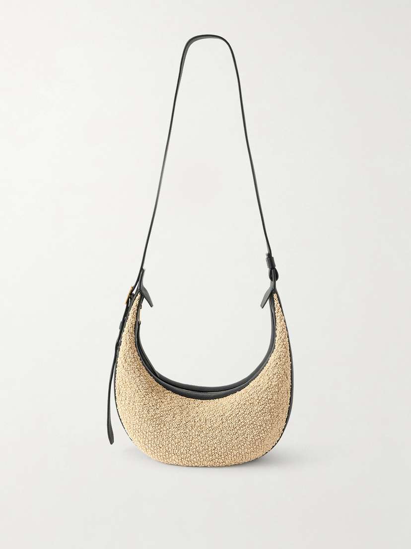 Khaite Augustina Small Leather-trimmed Raffia Shoulder Bag