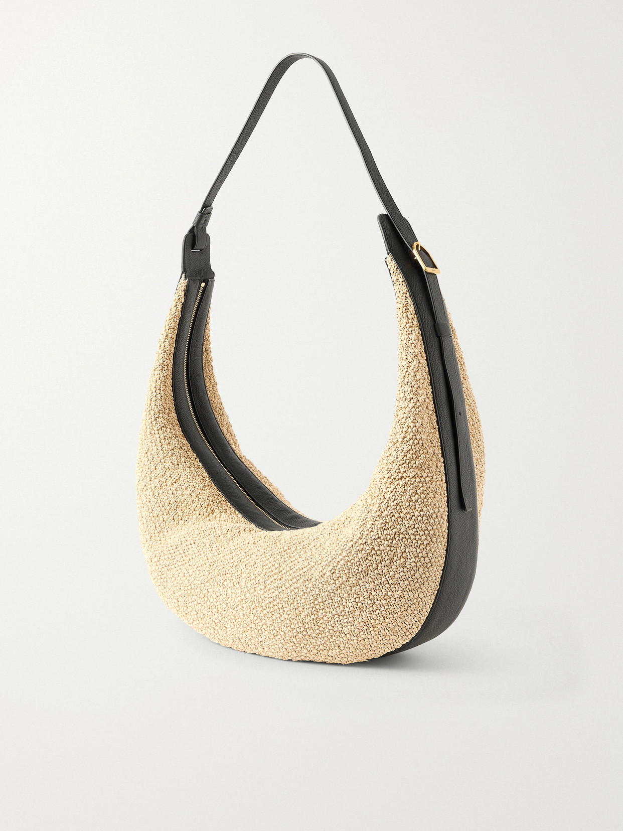 Augustina Leather-Trimmed Raffia Shoulder Bag