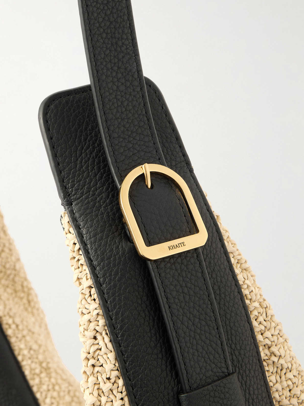 Augustina Leather-Trimmed Raffia Shoulder Bag