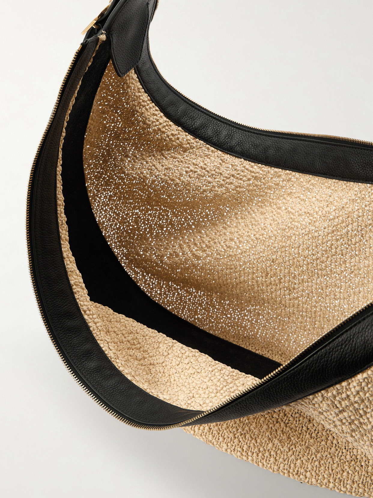 Augustina Leather-Trimmed Raffia Shoulder Bag
