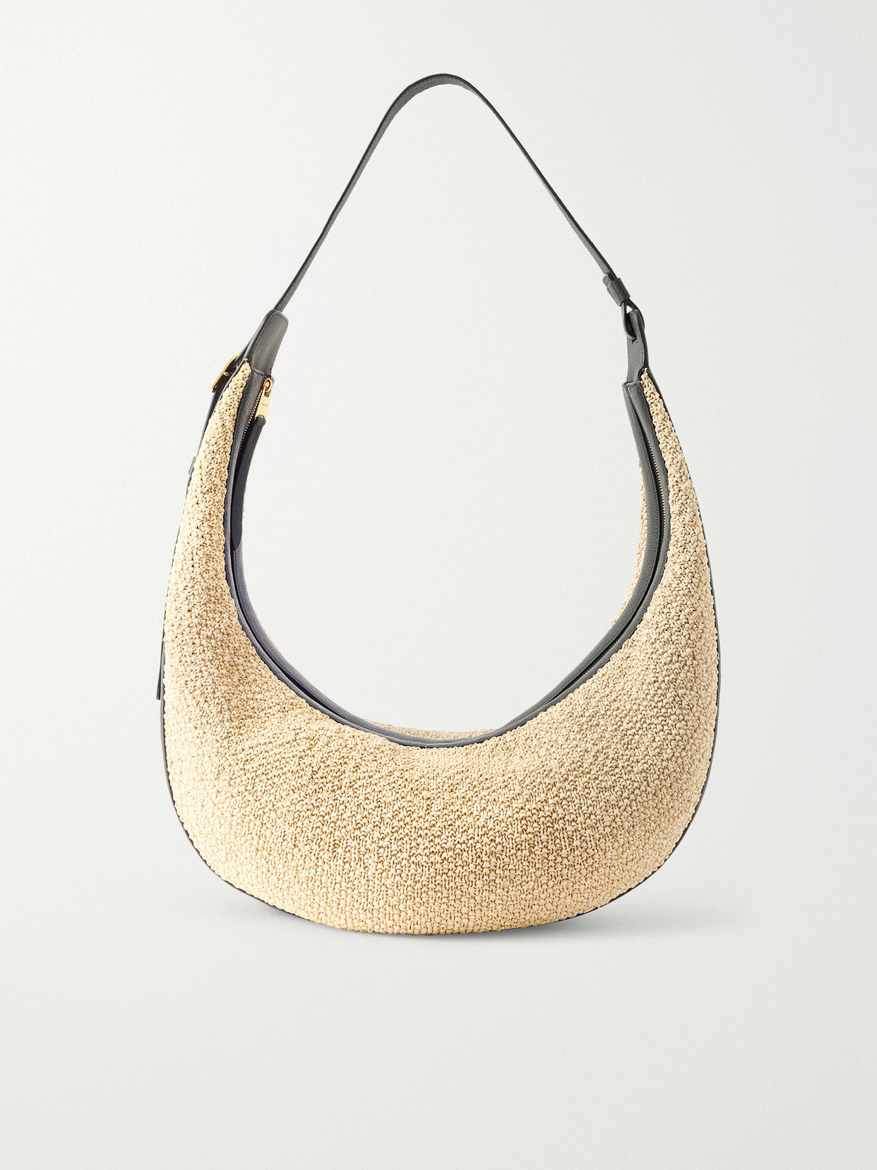 Augustina Leather-Trimmed Raffia Shoulder Bag