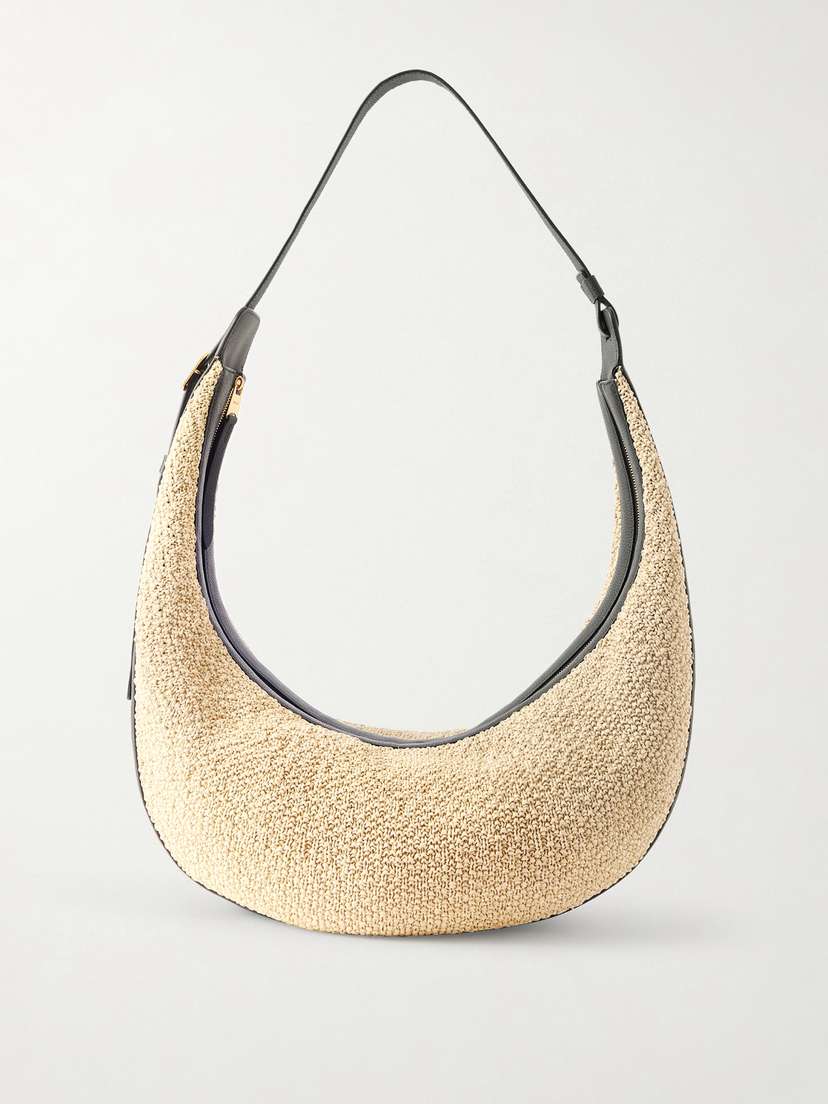 Khaite Augustina Leather-trimmed Raffia Shoulder Bag