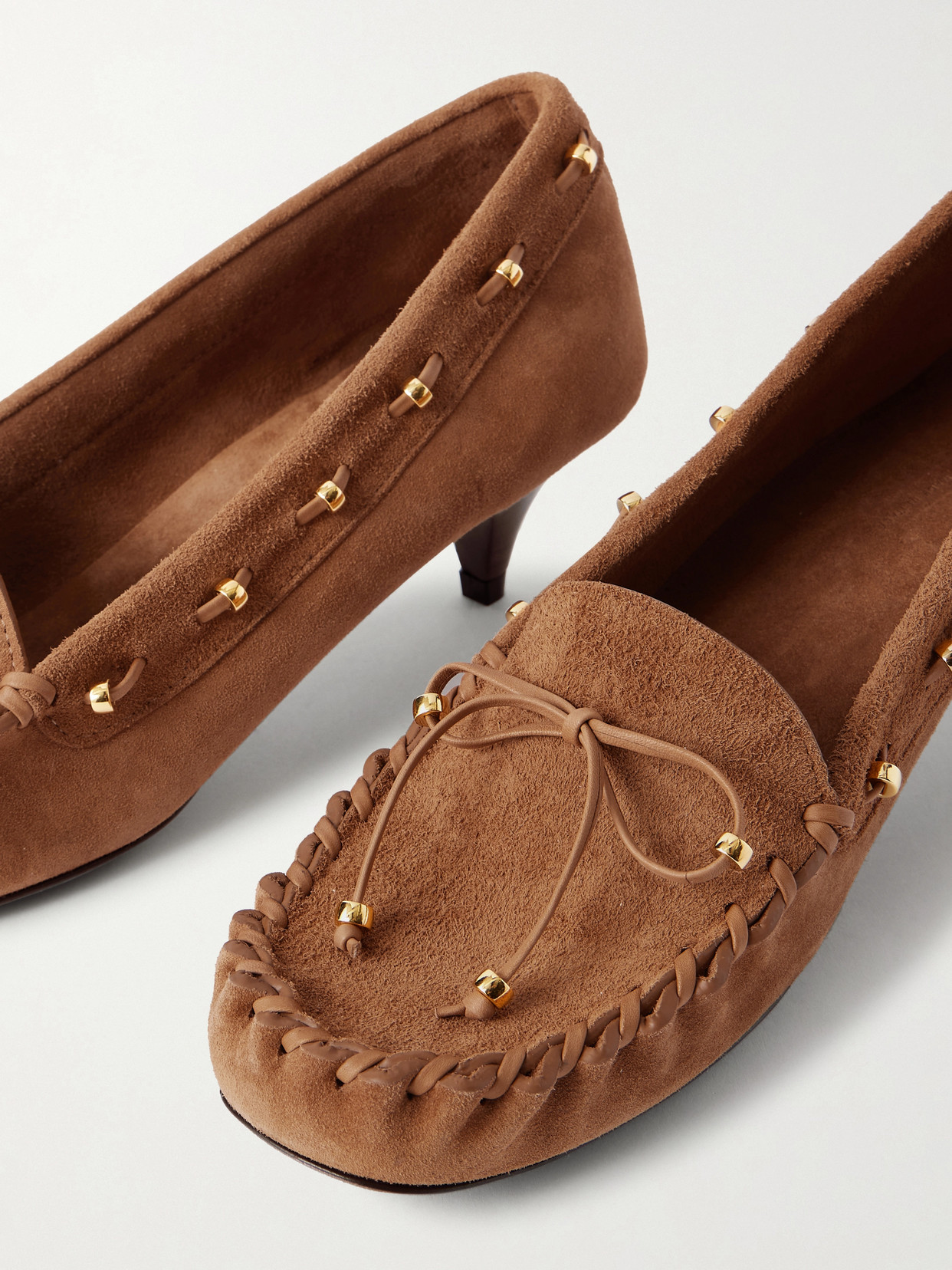Milly Embellished Whipstitched Suede Pumps