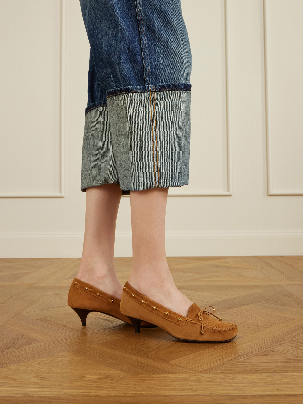 Milly Embellished Whipstitched Suede Pumps