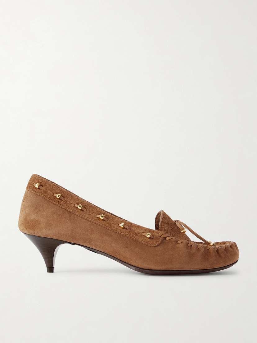 Khaite Milly Embellished Whipstitched Suede Pumps