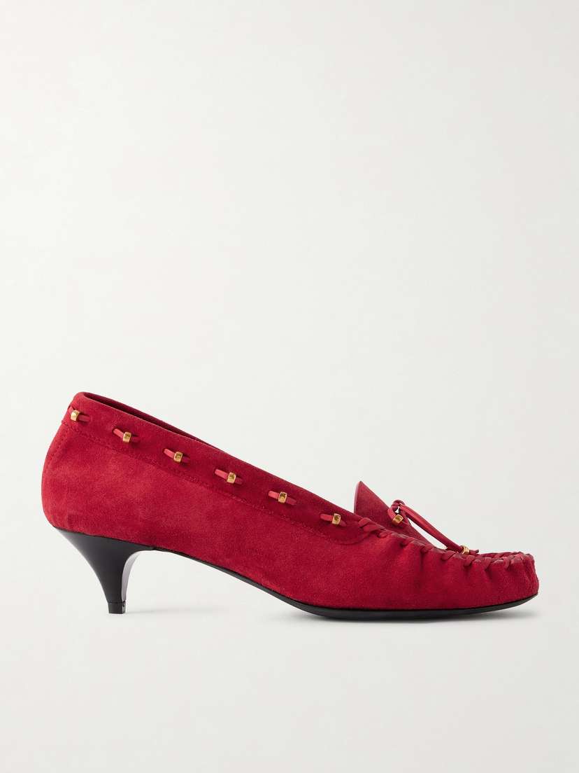 Khaite Milly Embellished Whipstitched Suede Pumps