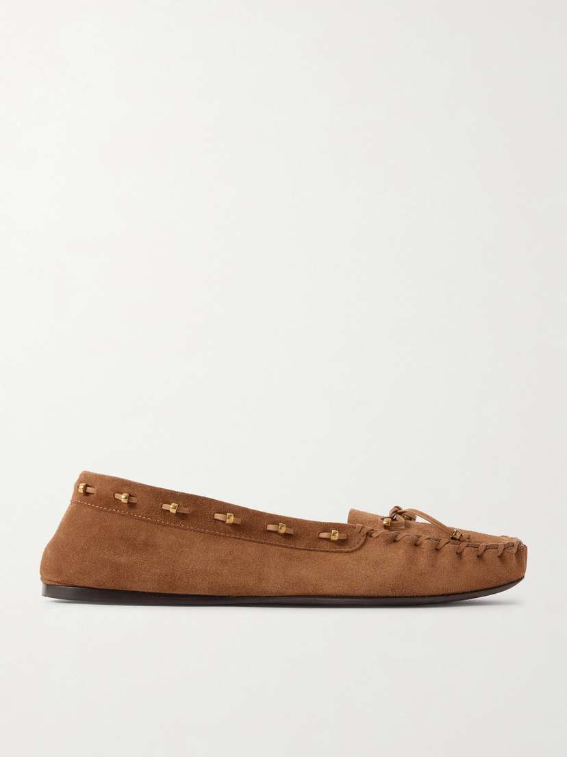 Khaite Milly Embellished Whipstitched Suede Loafers