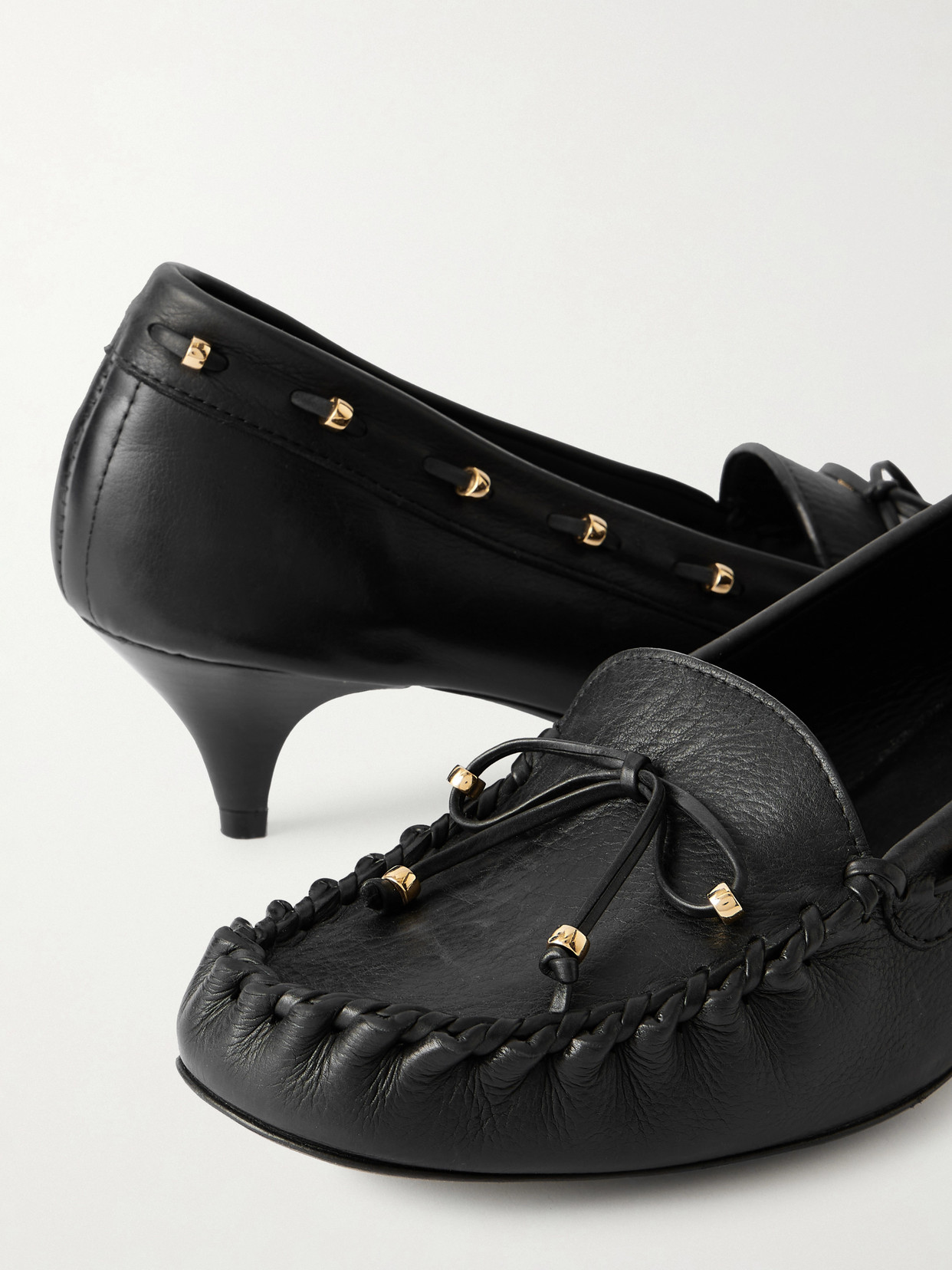 Milly Embellished Whipstitched Textured-Leather Pumps
