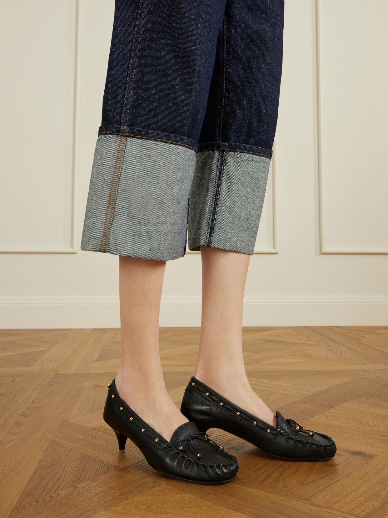 Milly Embellished Whipstitched Textured-Leather Pumps