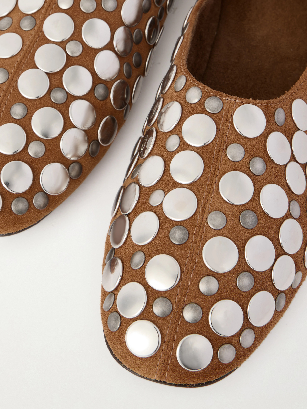 Khaite Jane Studded Suede Ballet Flats In Brown