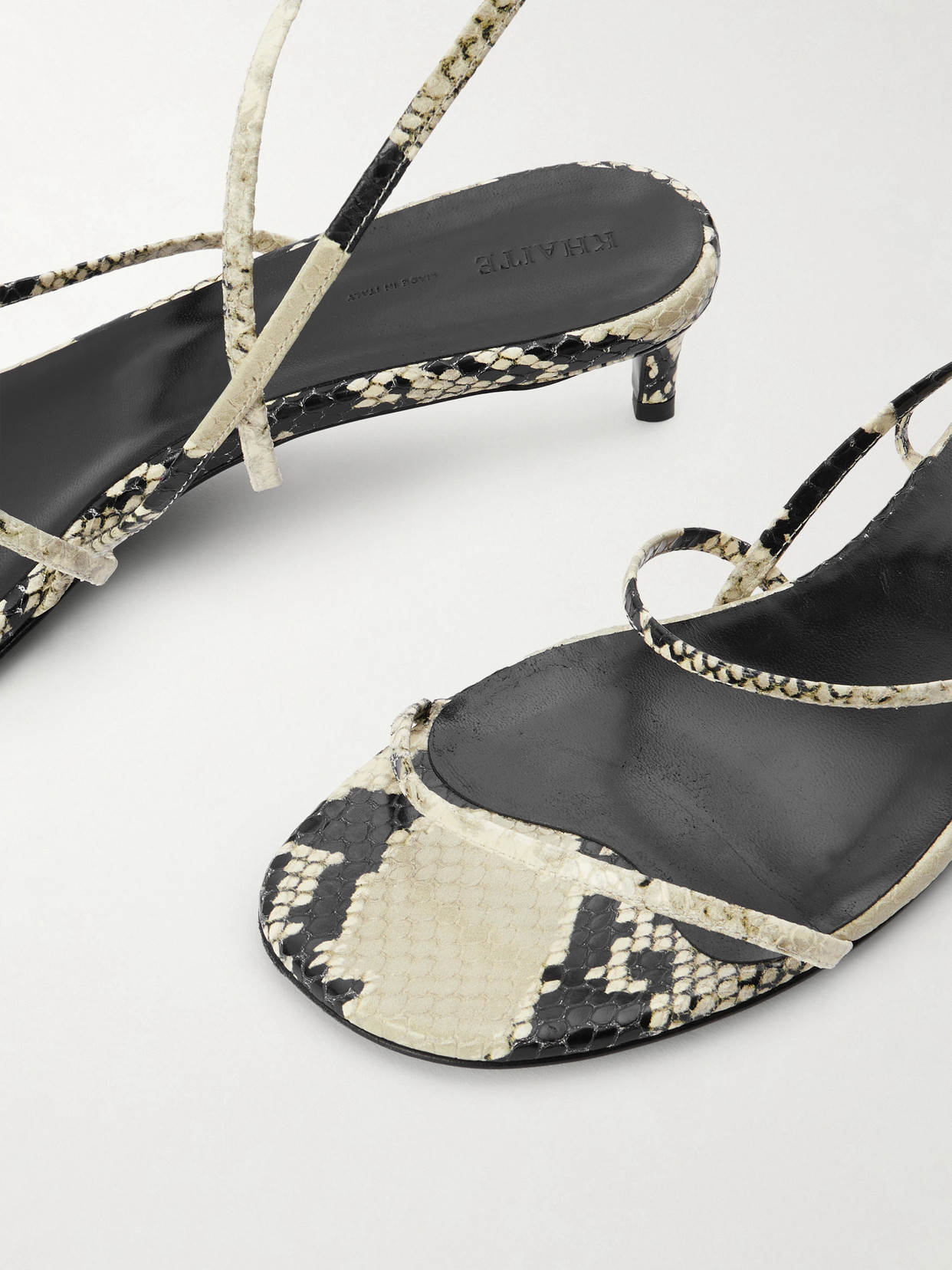 Khaite Strappy Python-embossed Kitten Sandals In Black