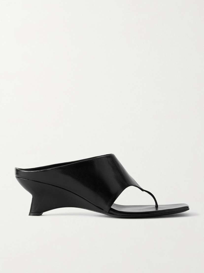 Khaite Marlowe Leather Wedge Mules