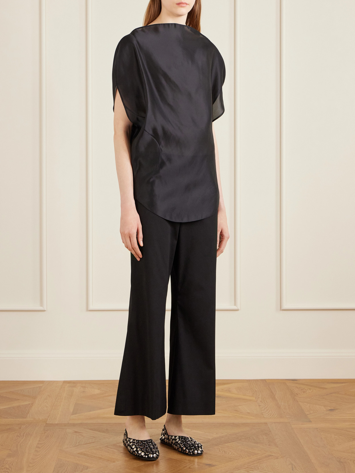 Khaite Jane Stud-embellished Leather Ballet Flats In Black