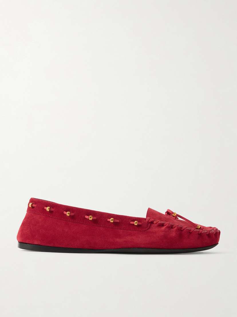 Khaite Milly Embellished Whipstitched Suede Loafers
