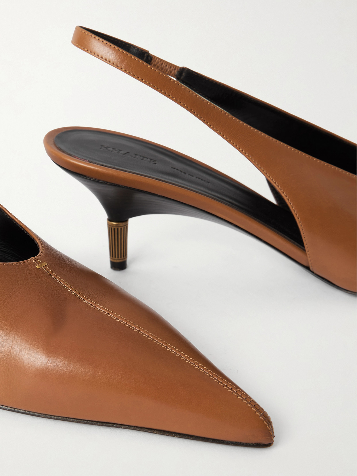 Khaite Bella 55 18kt Gold-plated Leather Slingback Pumps In Brown