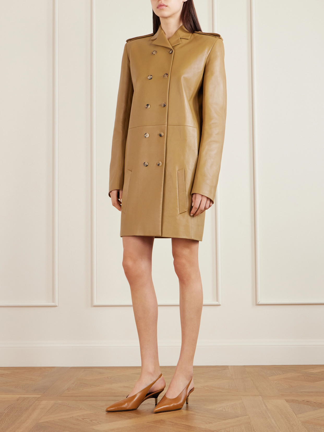 Khaite Bella 55 18kt Gold-plated Leather Slingback Pumps In Brown