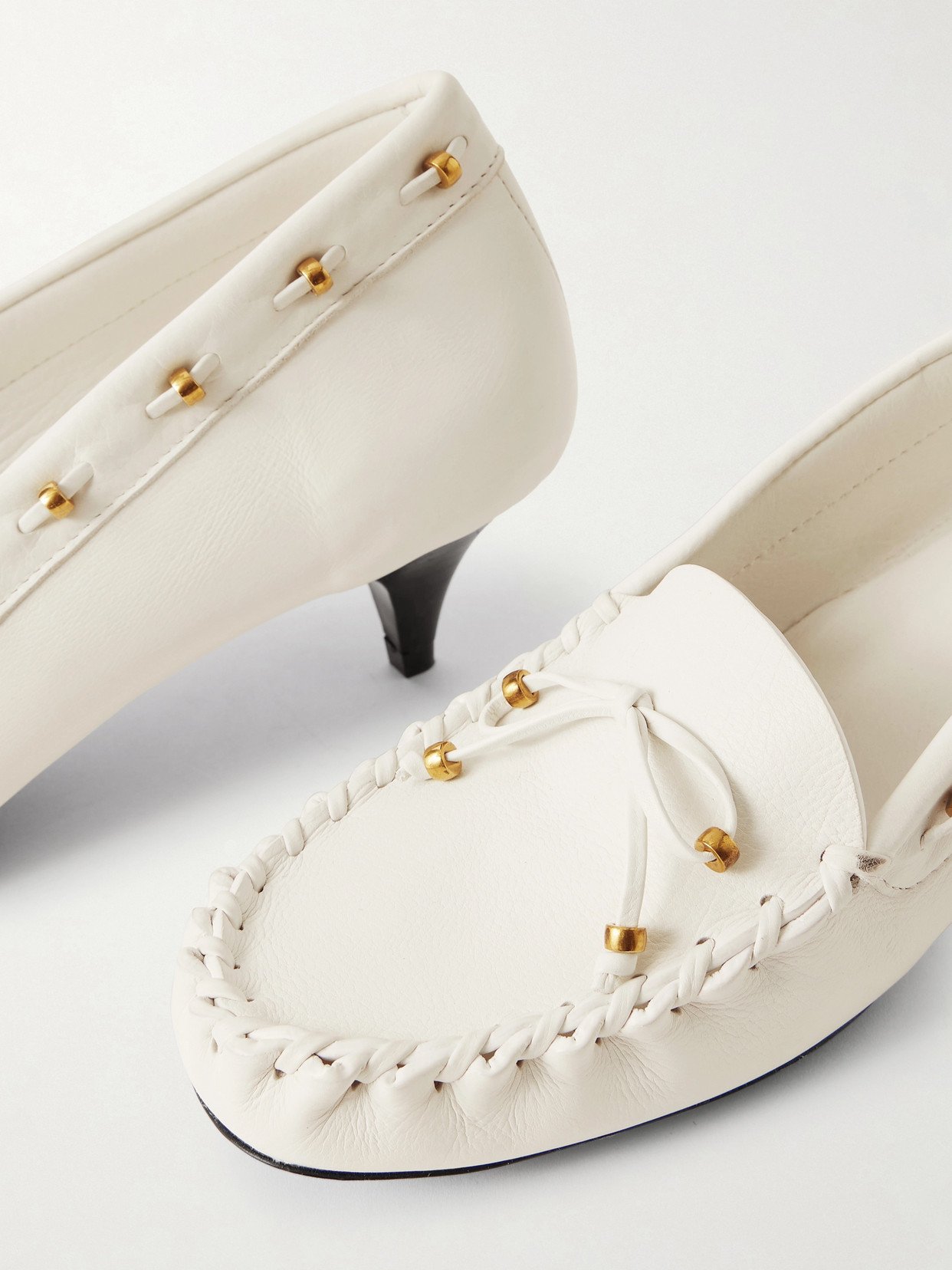 Milly Embellished Whipstitched Textured-Leather Pumps