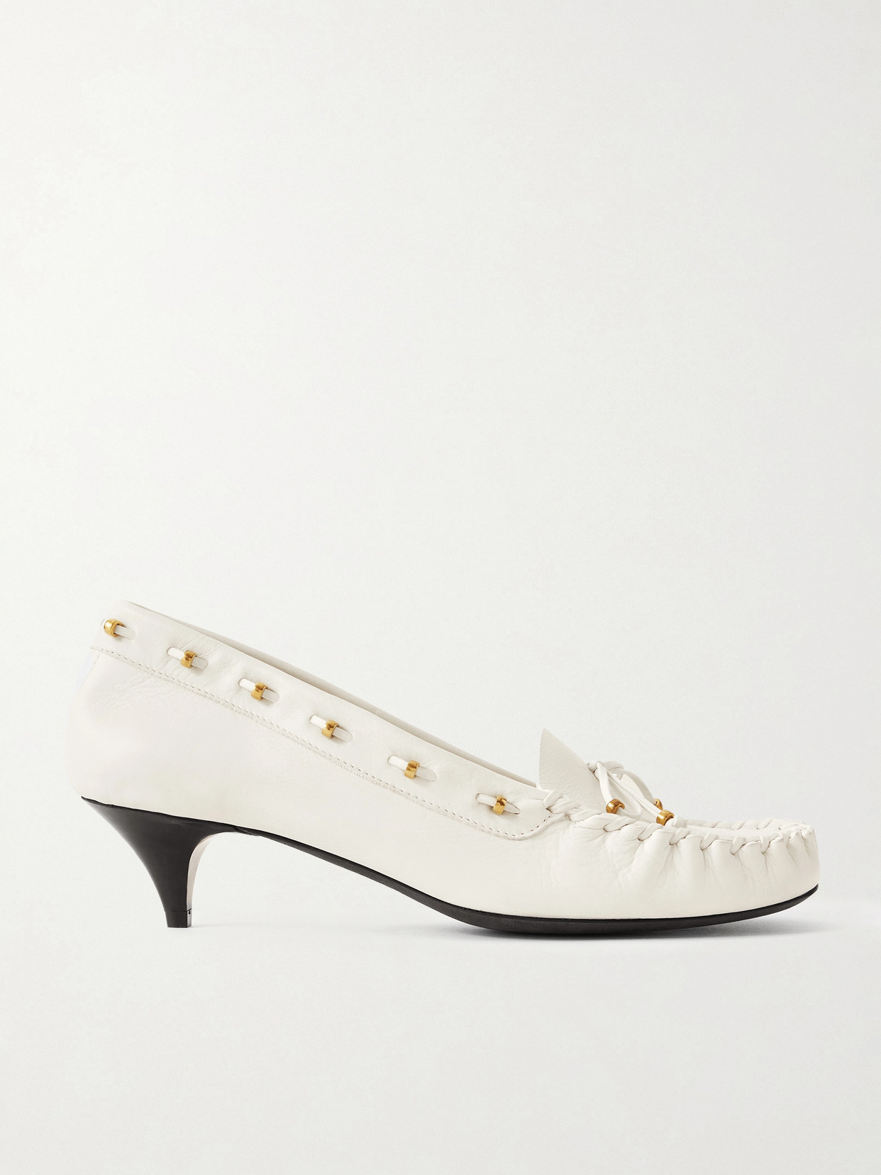 Khaite Milly Embellished Whipstitched Textured-leather Pumps In White