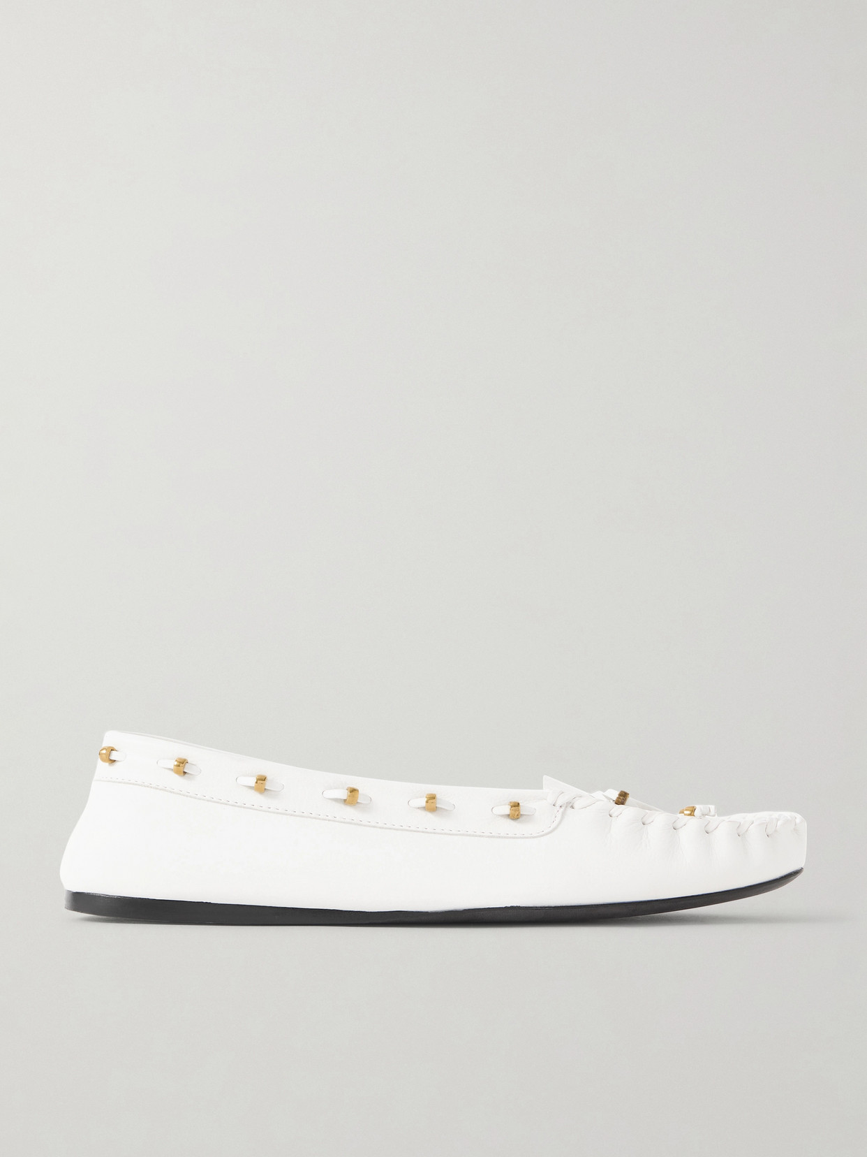 Khaite Milly Embellished Whipstitched Textured-leather Loafers In White