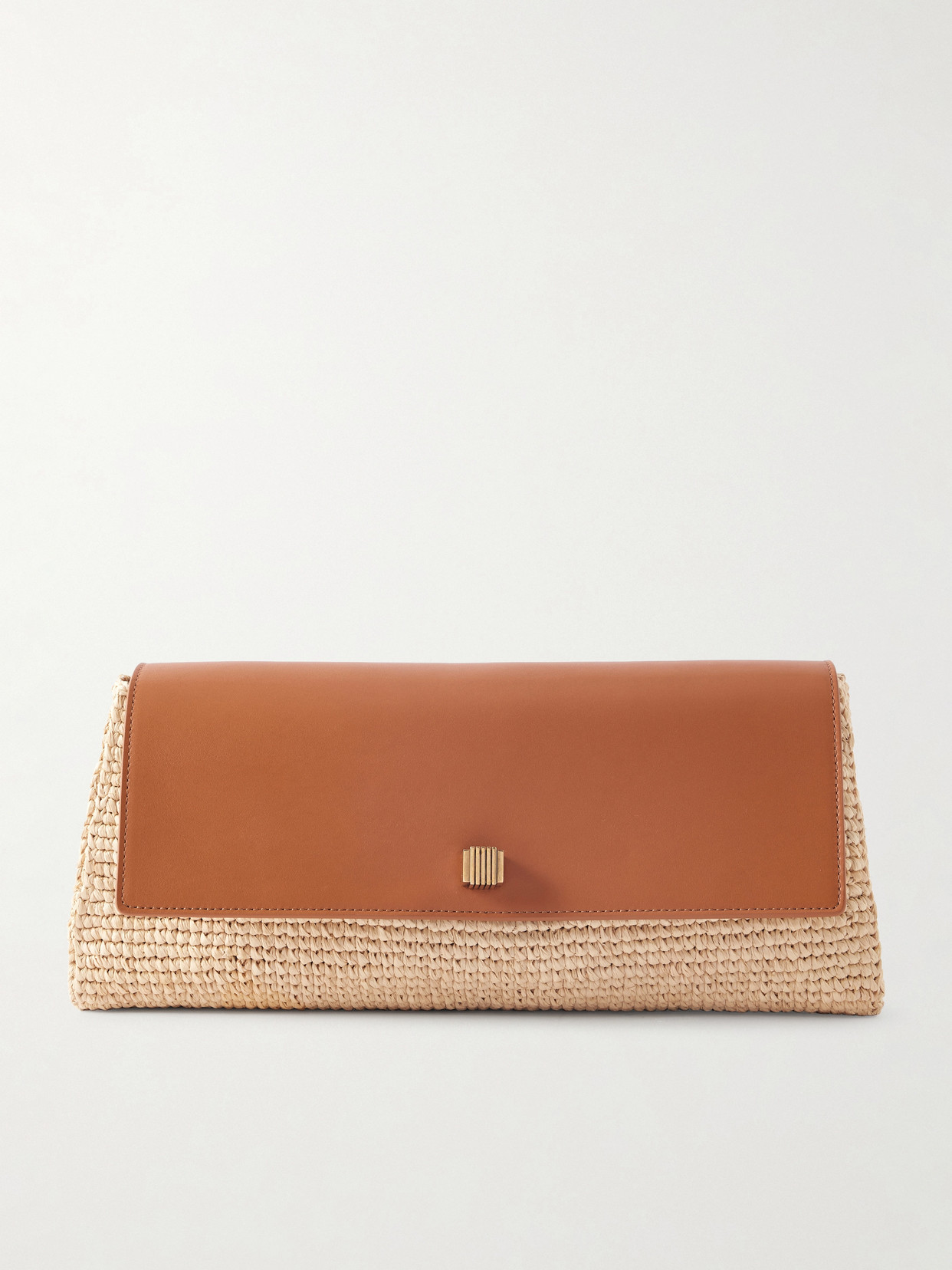 Khaite Audrey Raffia And Leather Clutch In Brown