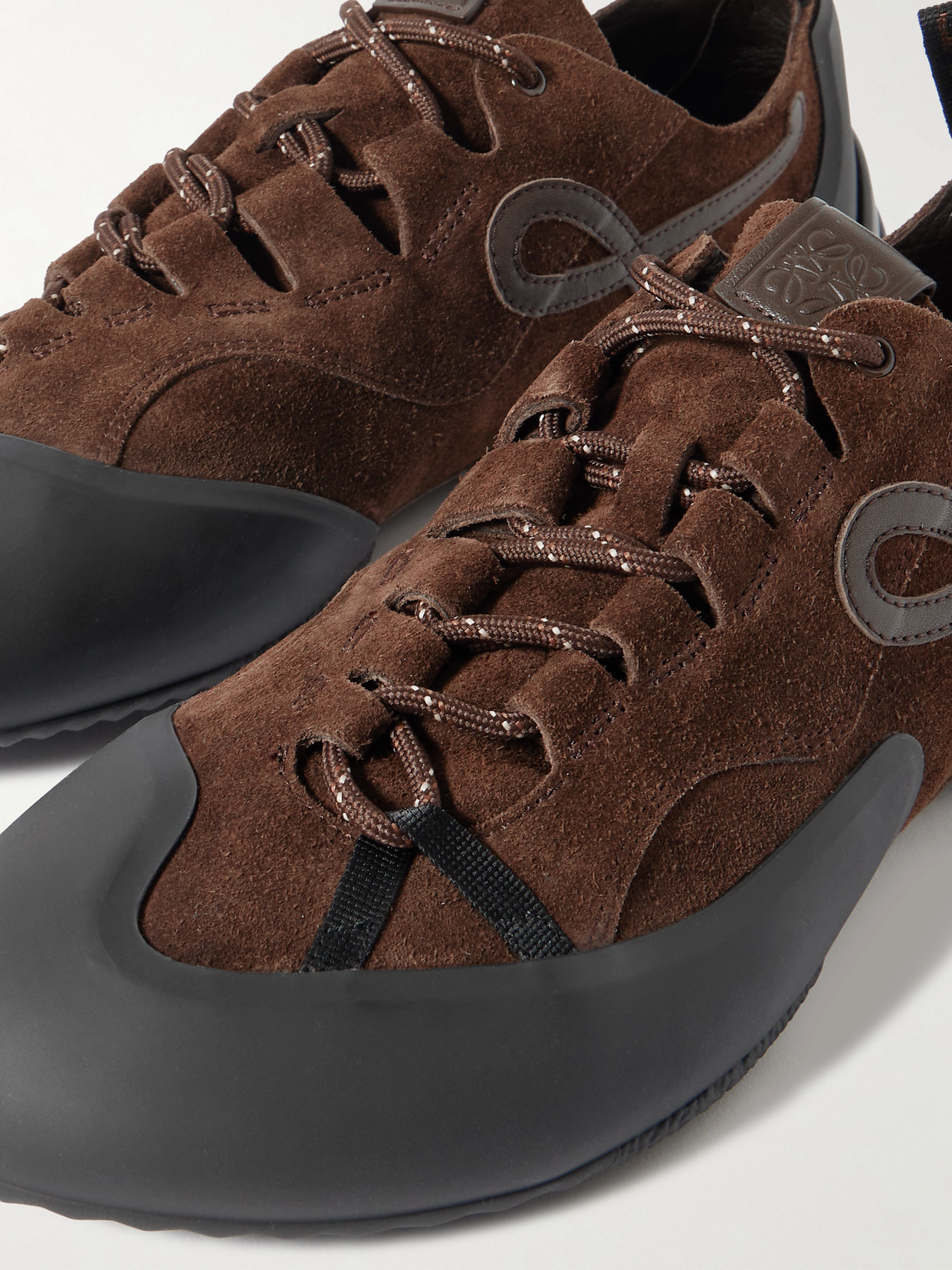 Loewe Grip Panelled Suede Sneakers In Brown