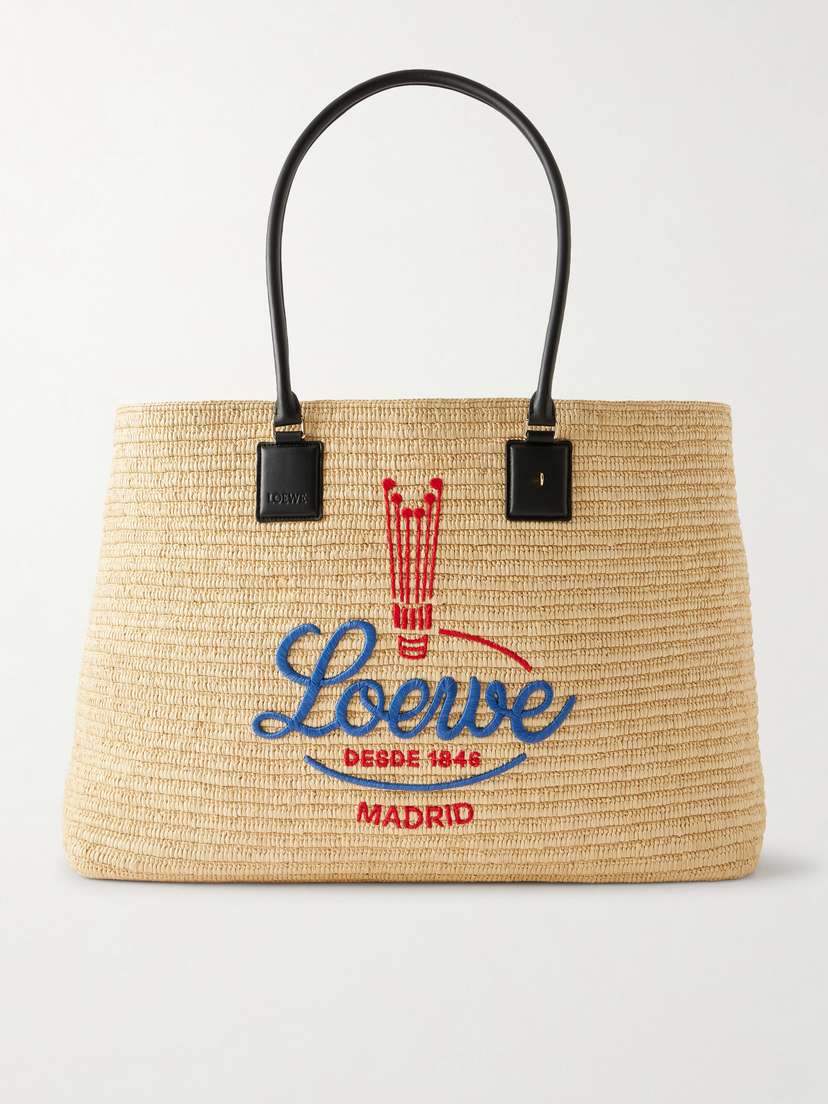 Loewe — Verano embroidered leather-trimmed raffia tote