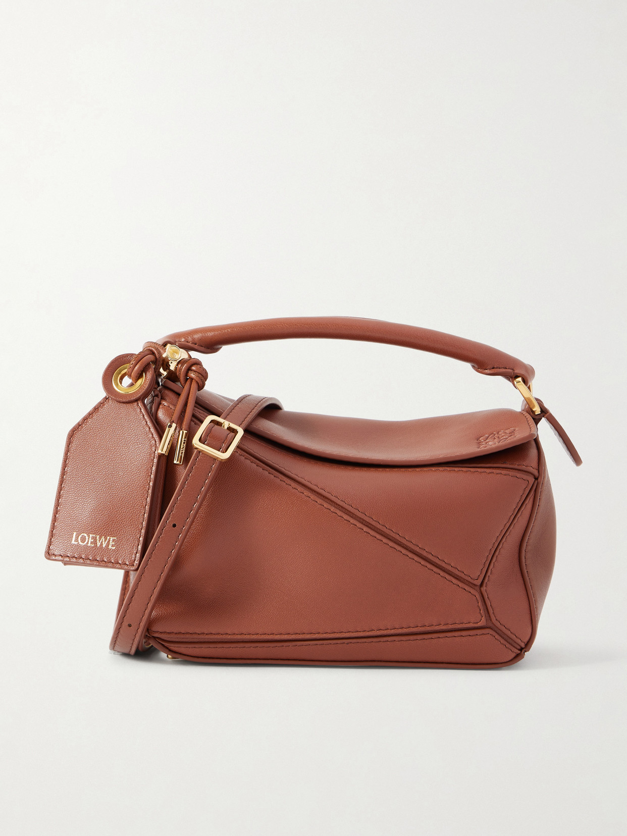 Loewe Featherlight Puzzle Mini Textured-leather Shoulder Bag In Brown