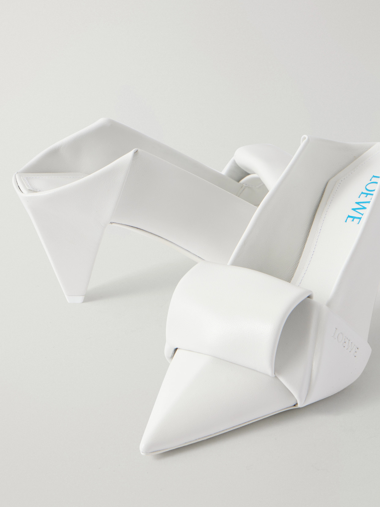 Loewe Leather Origami Mules Pointed Toe Sculptural Heel In White