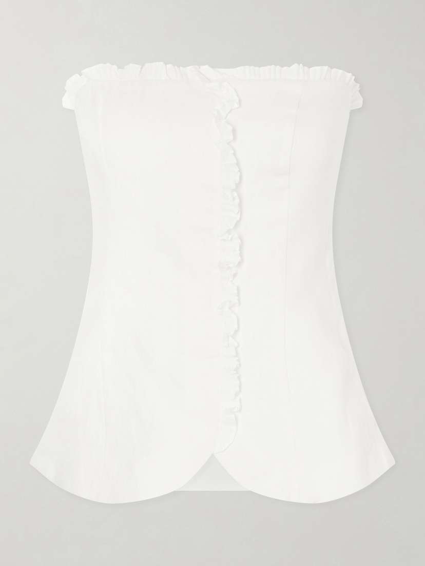Posse Florence Strapless Ruffled Linen Top