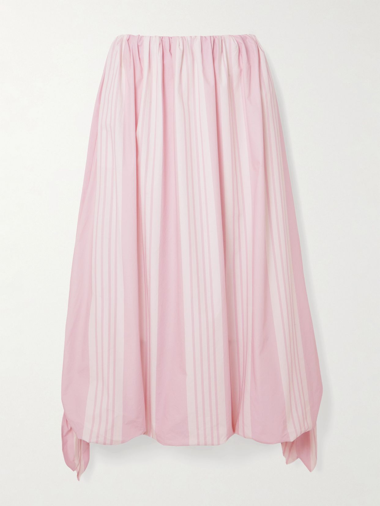 rose tie detailed striped cotton midi skirt