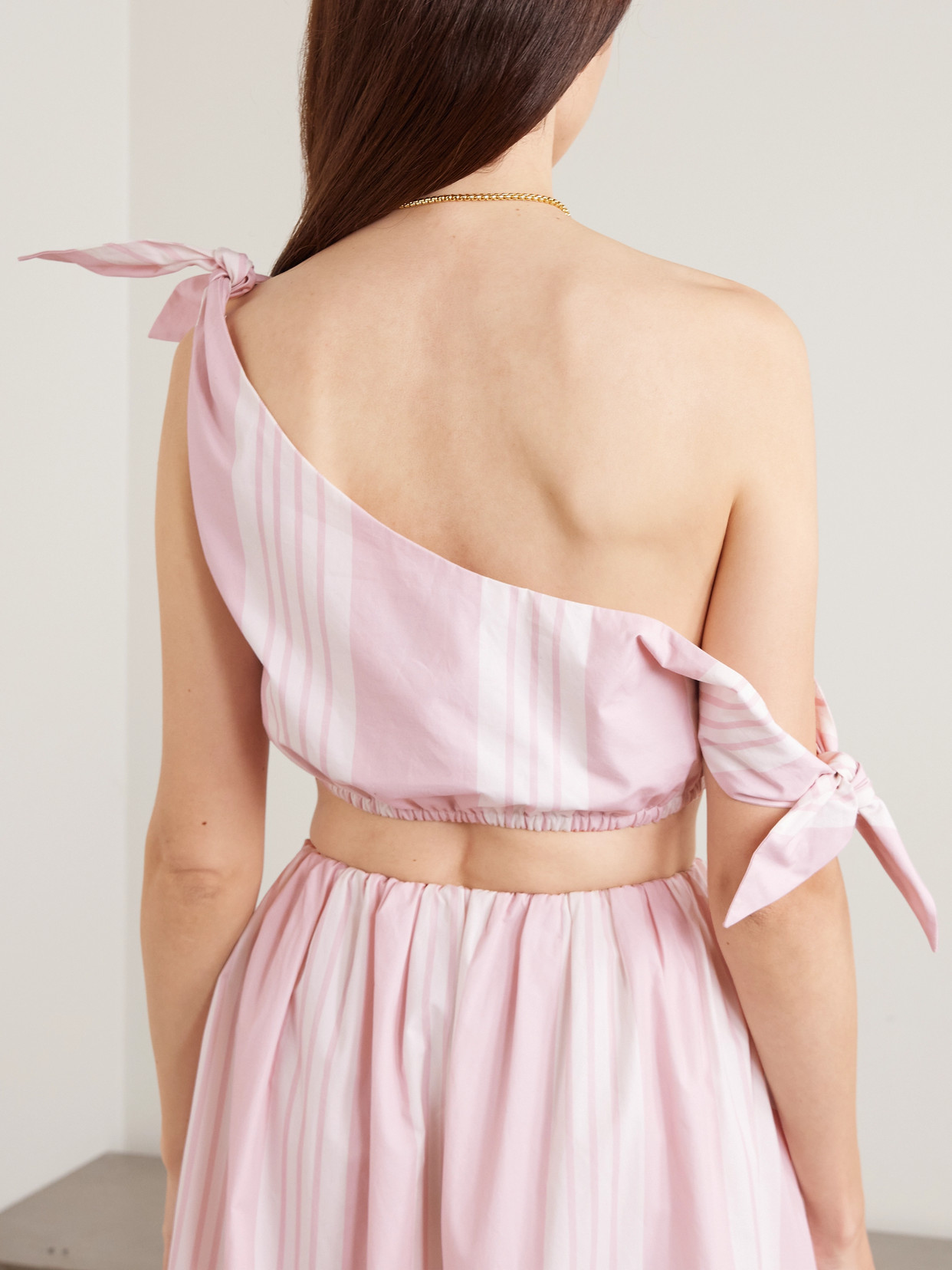 Rosie Cropped One-Shoulder Tie-Detailed Striped Cotton Top
