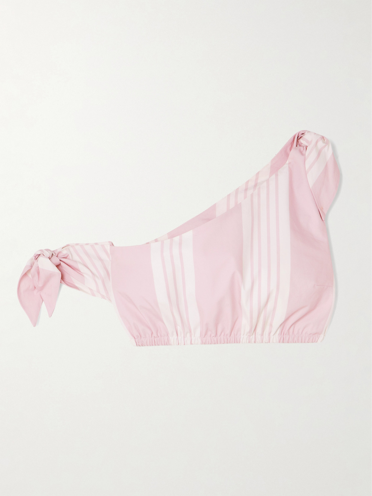 Rosie Cropped One-Shoulder Tie-Detailed Striped Cotton Top