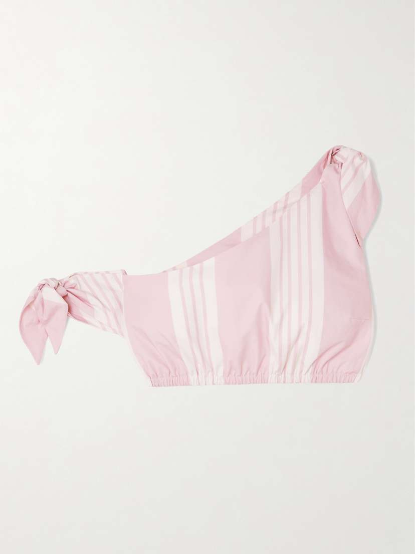 Posse Rosie Cropped One-shoulder Tie-detailed Striped Cotton Top