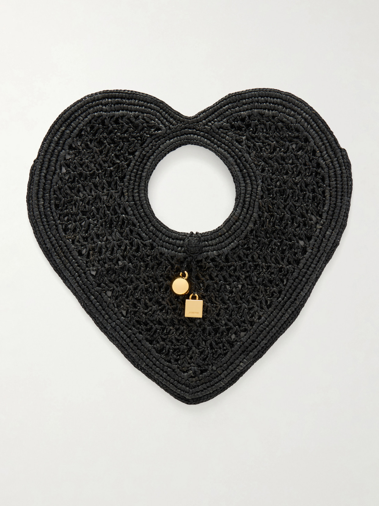 Jacquemus Le Spiaggia Coeur Embellished Raffia Tote In Black
